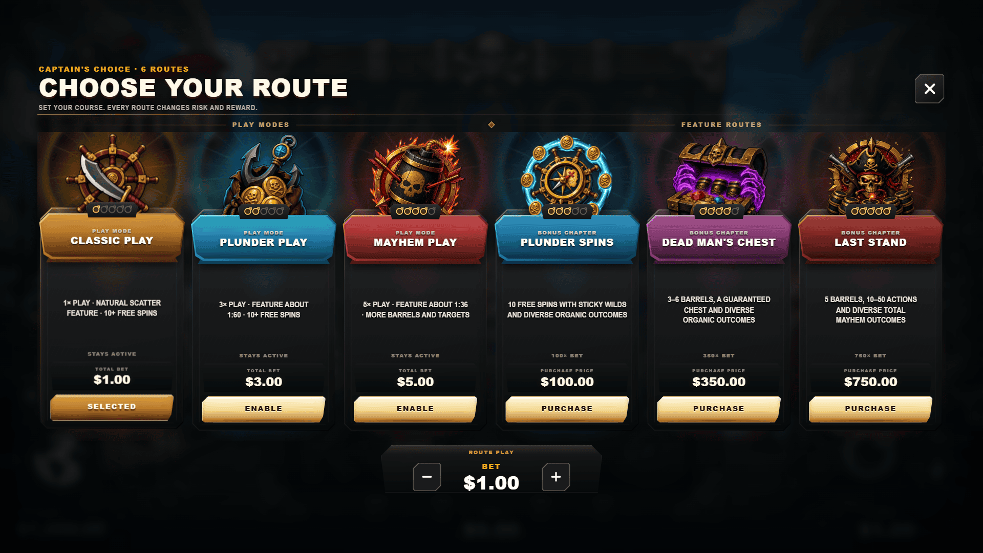 Pirate Fortune bonus buy menu