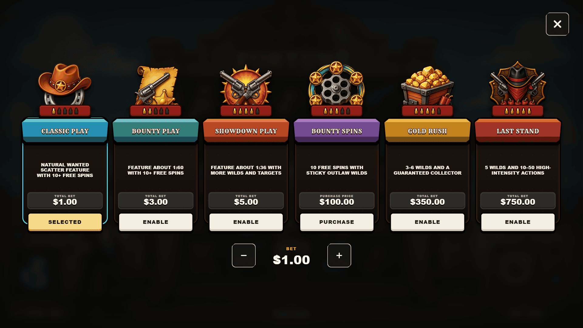 Wanted Fortune bonus buy menu