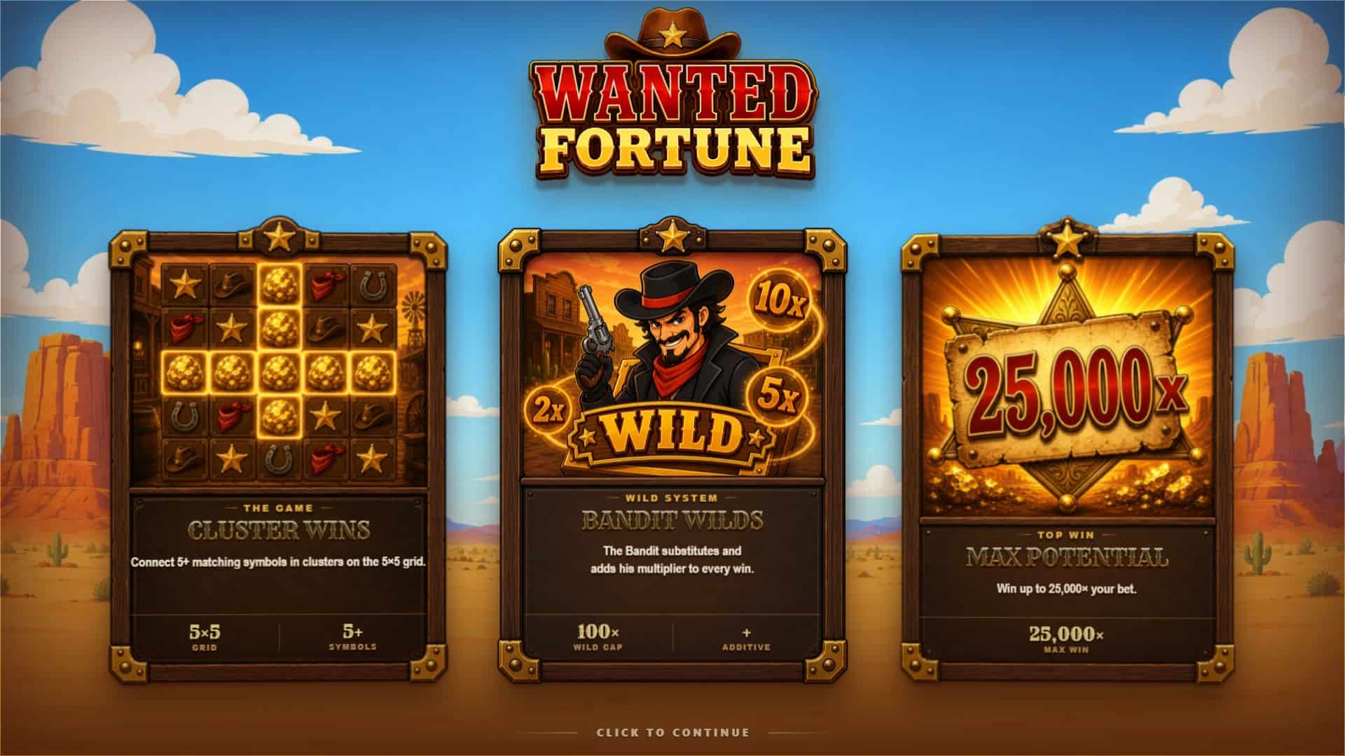 Wanted Fortune slot intro screen