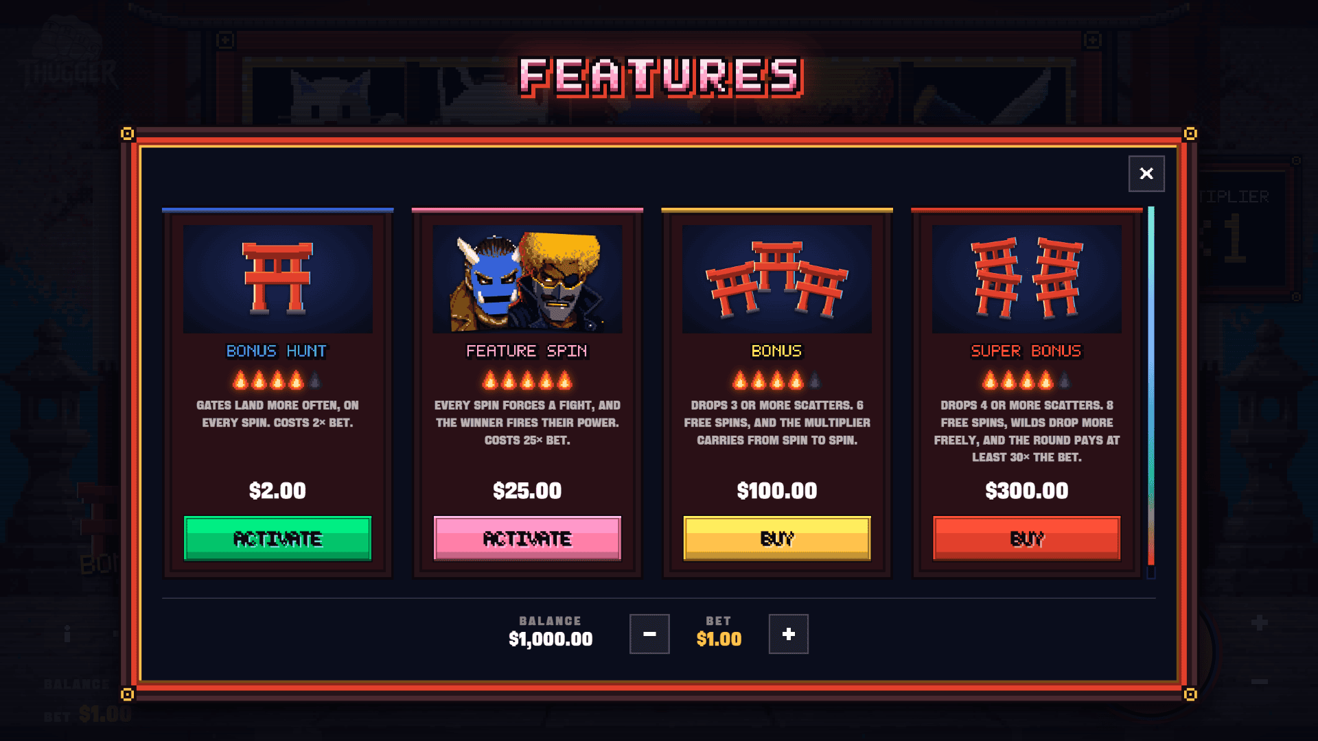 Backstreets: Asia bonus buy menu