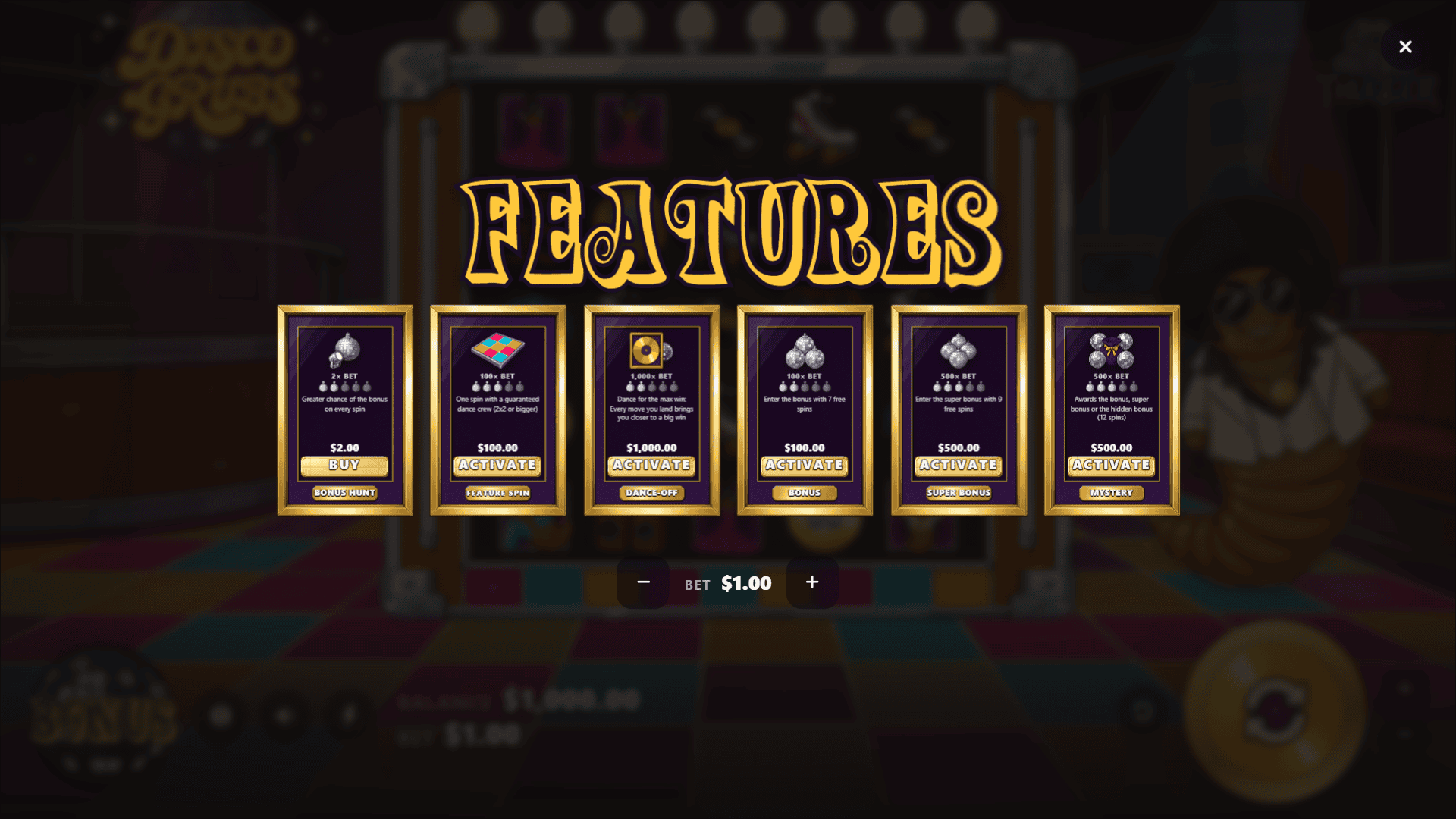 Disco Grubs bonus buy menu