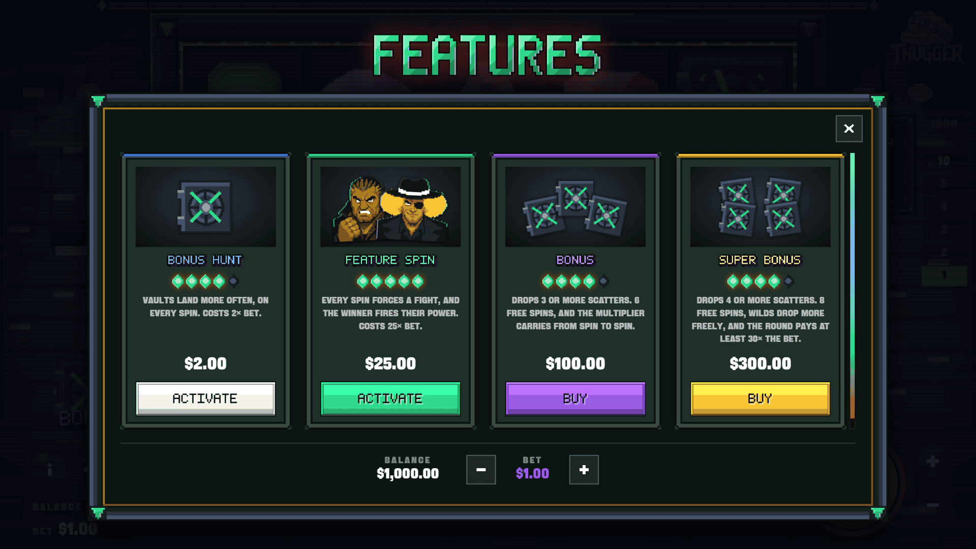 Gemstone Hustlers bonus buy menu
