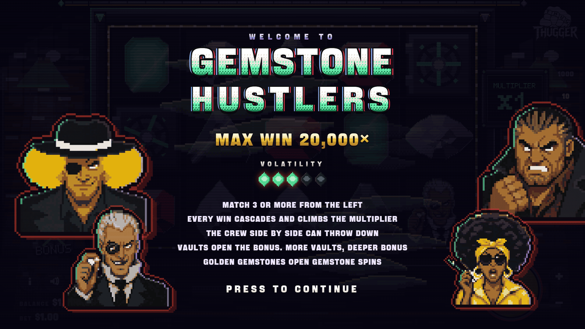 Gemstone Hustlers slot intro screen