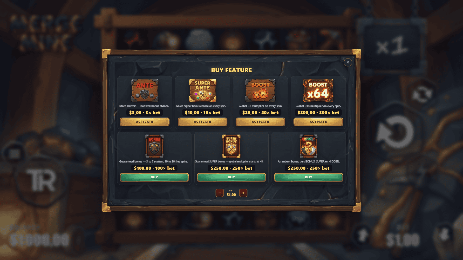 Merge Mine bonus buy menu
