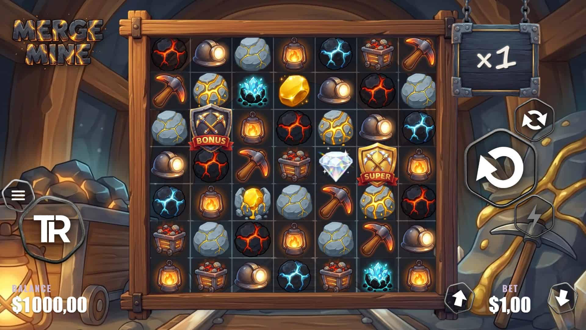 Merge Mine slot gameplay reels
