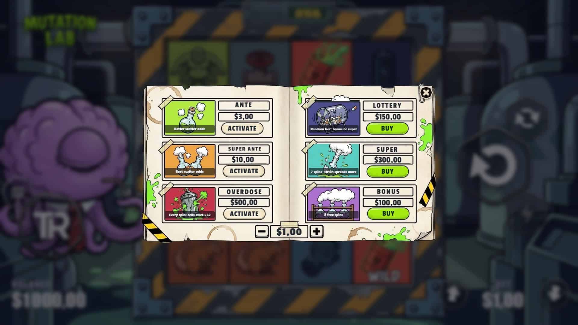Mutation Lab bonus buy menu
