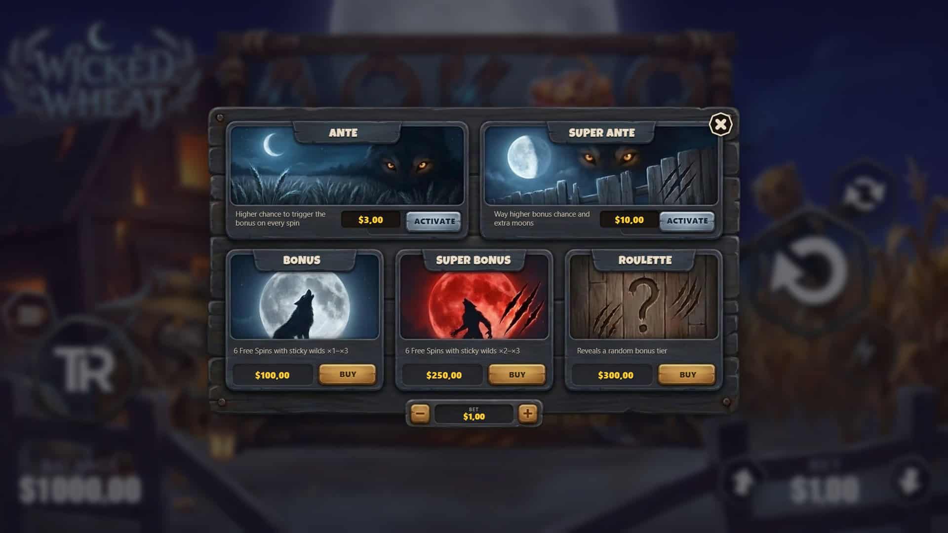 Wicked Wheat bonus buy menu