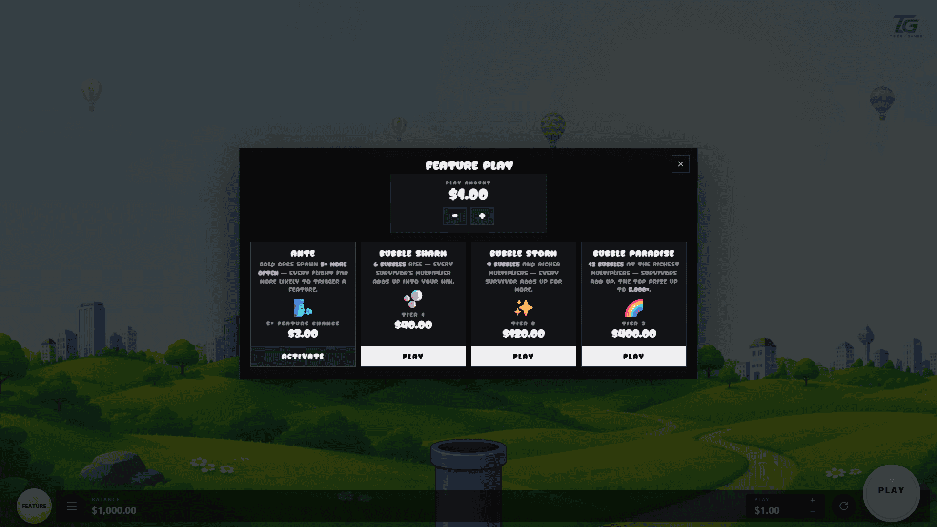 Bubble Rise bonus buy menu