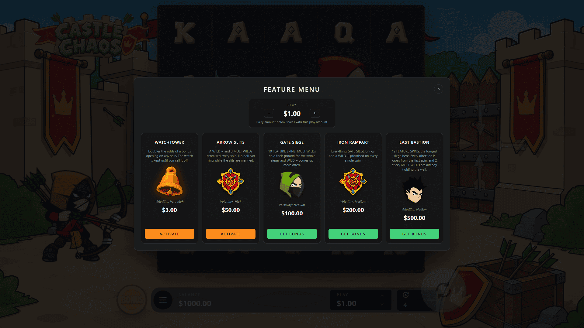 Castle Chaos bonus buy menu