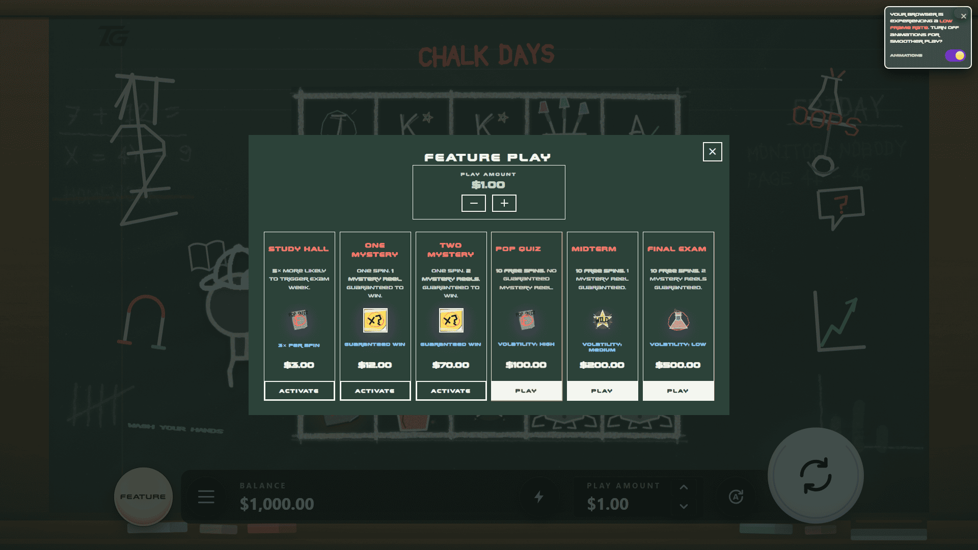 Chalk Days bonus buy menu