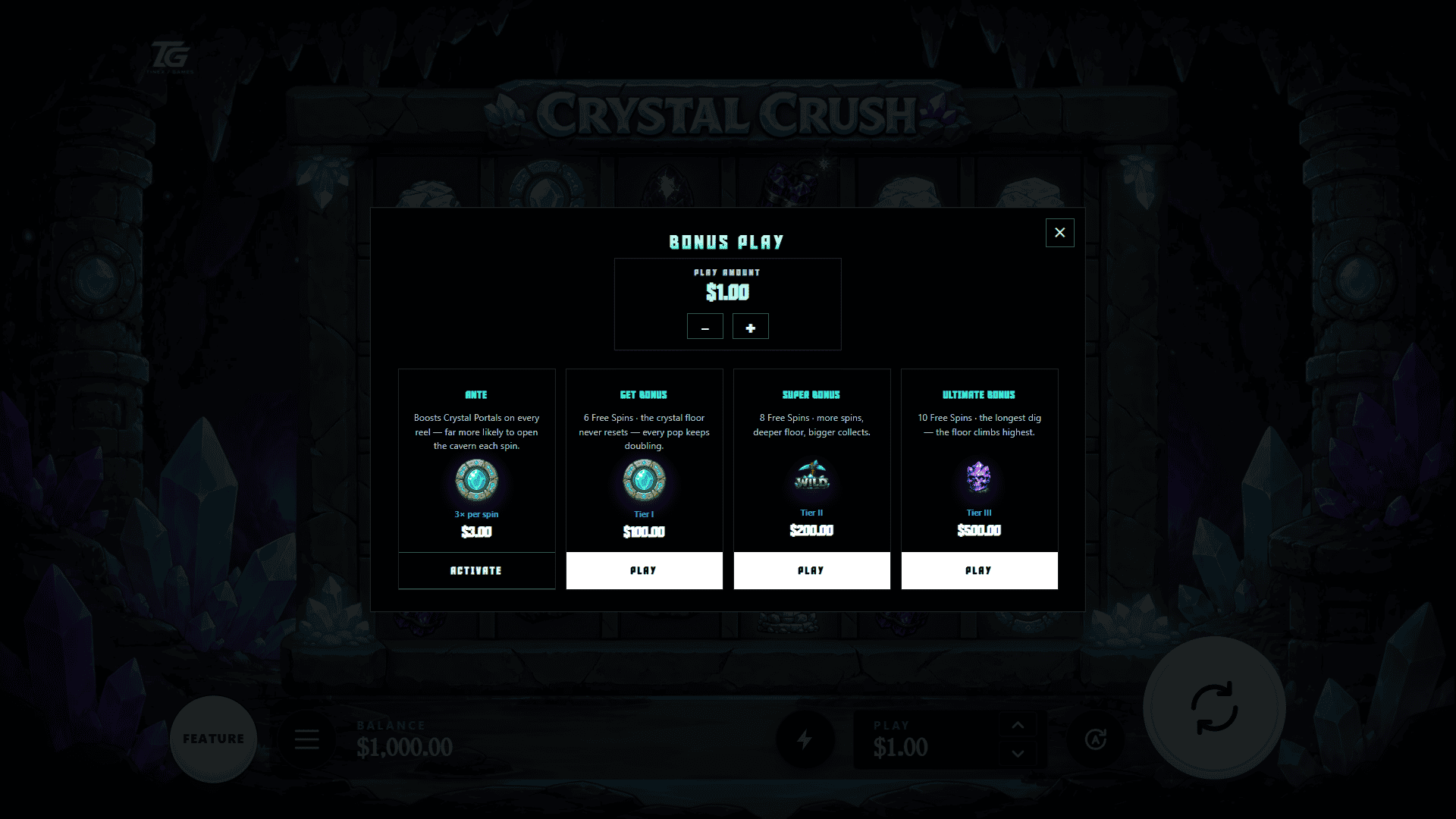 Crystal Crush bonus buy menu