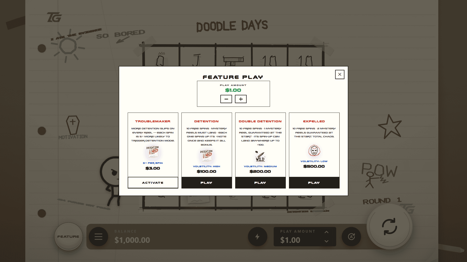 Doodle Days bonus buy menu