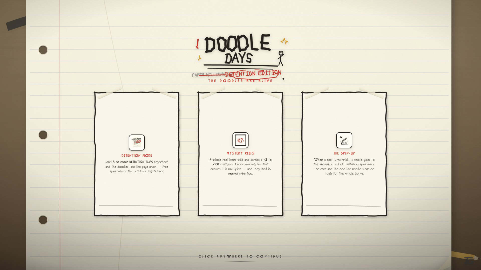 Doodle Days slot intro screen