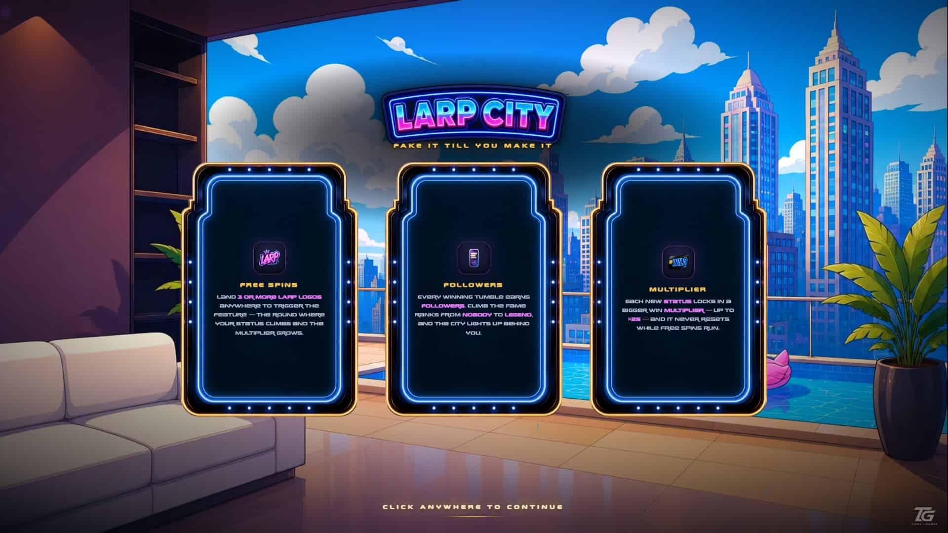 Larp City slot intro screen