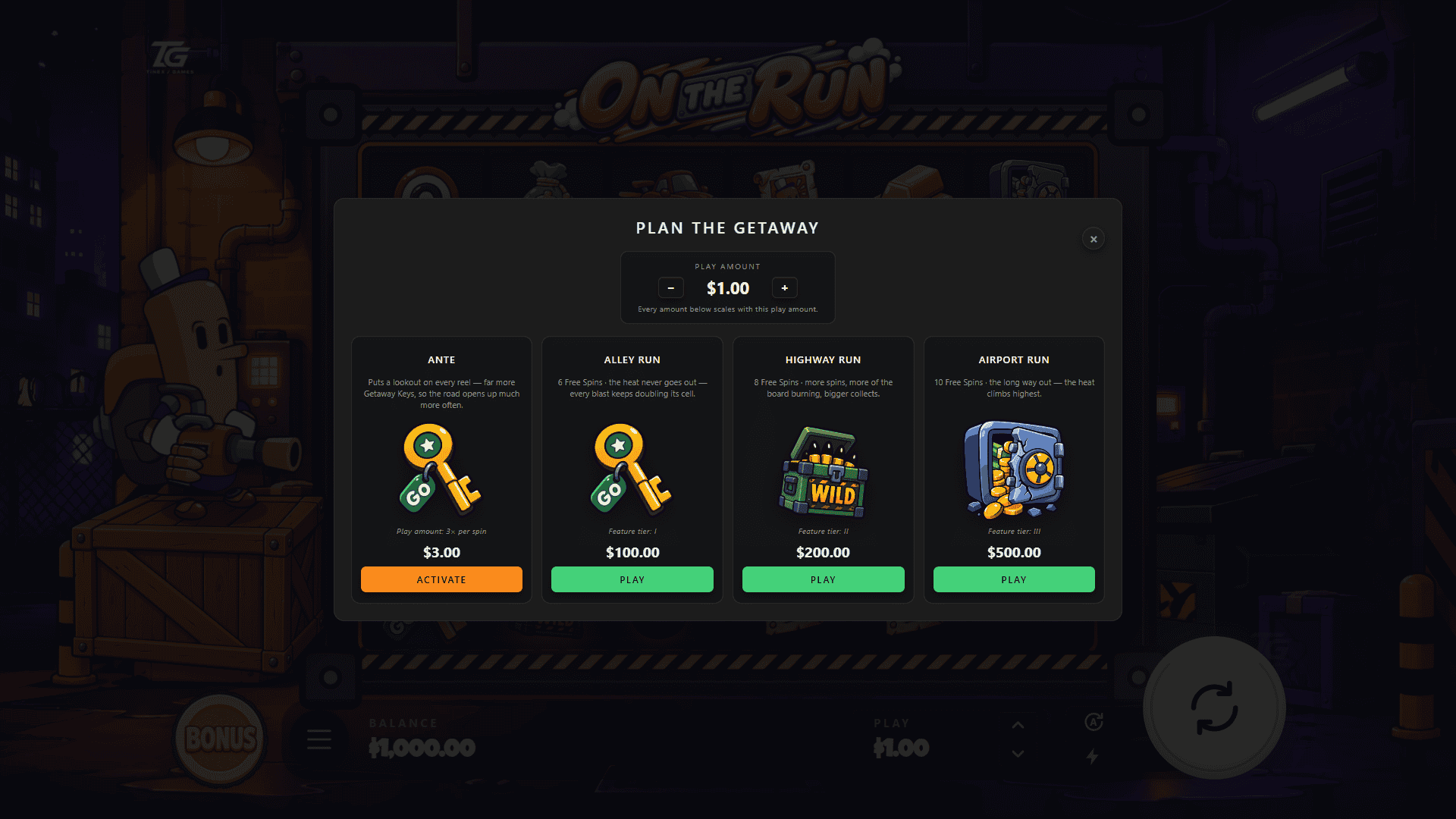 On The Run bonus buy menu