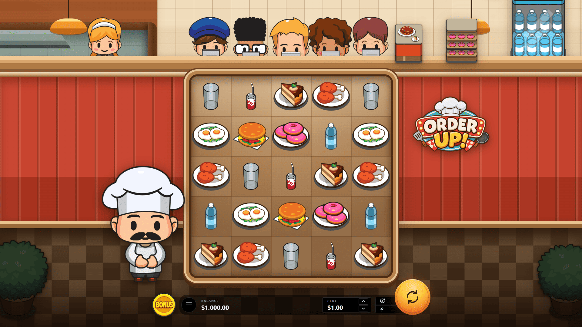 Order Up Cluster Pays slot gameplay reels