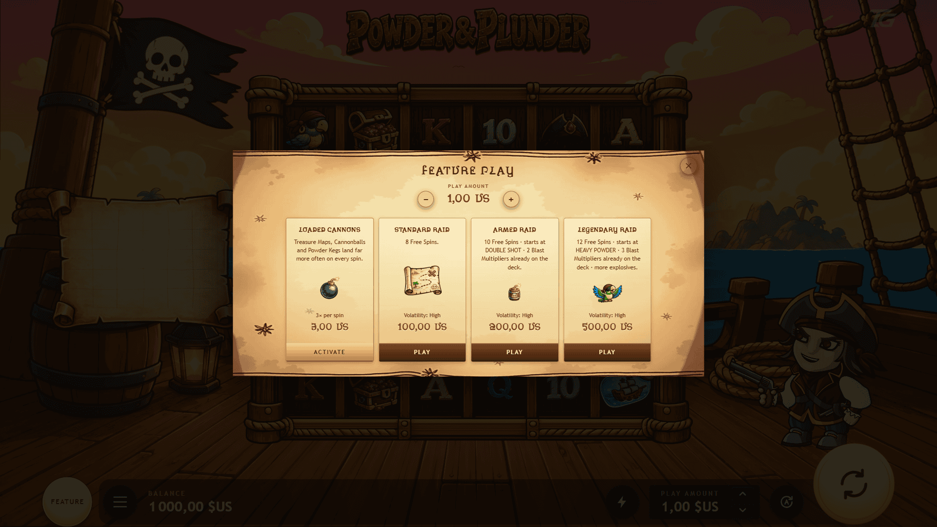 Powder And Plunder bonus buy menu
