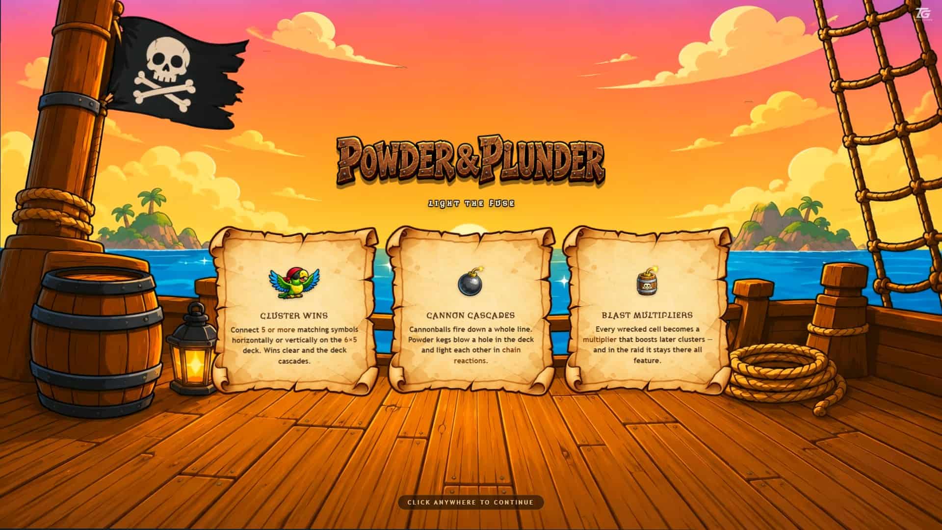Powder And Plunder slot intro screen