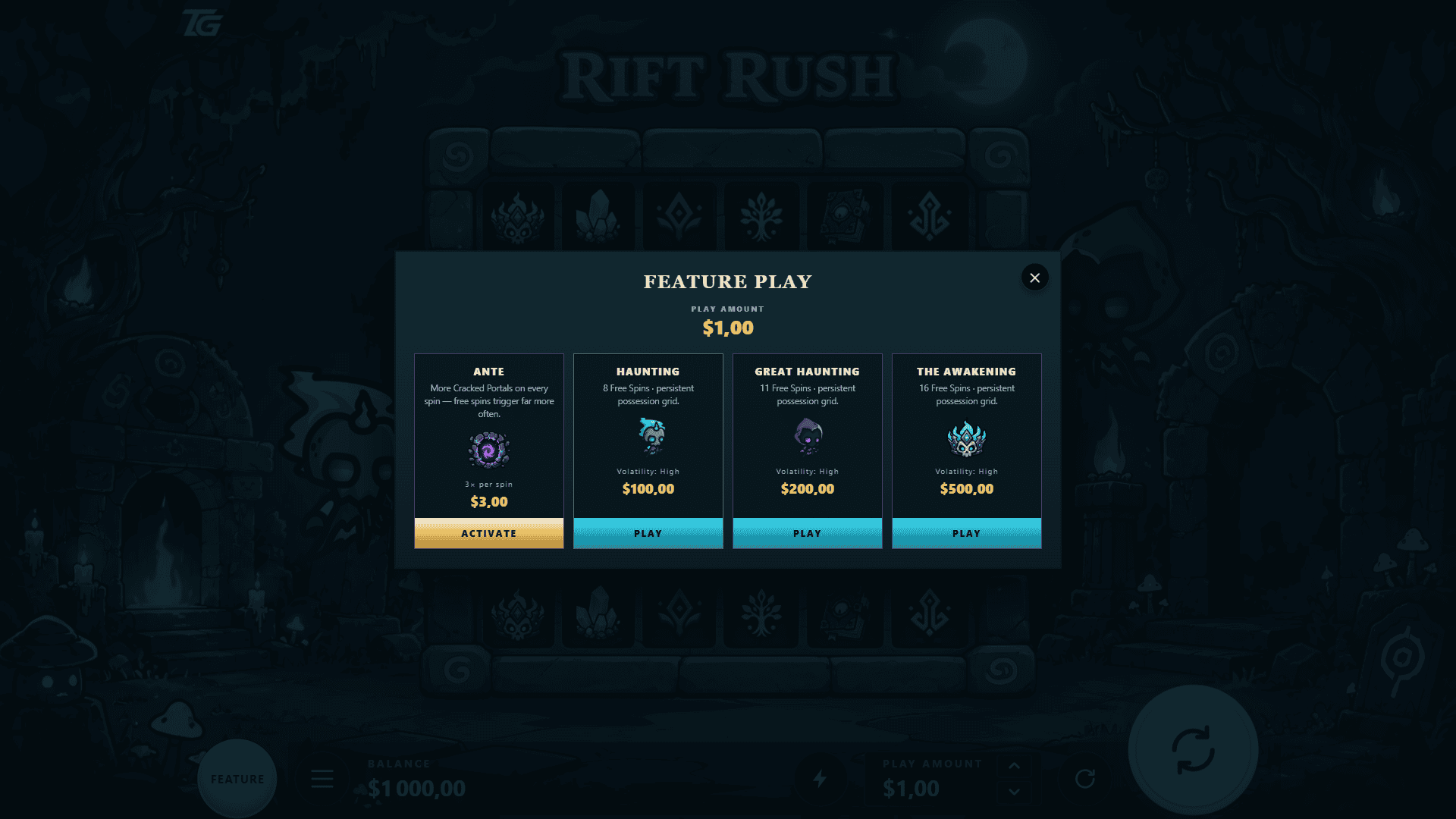 Rift Rush bonus buy menu