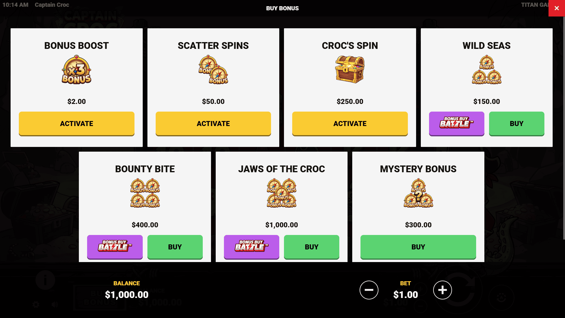 Captain Croc bonus buy menu
