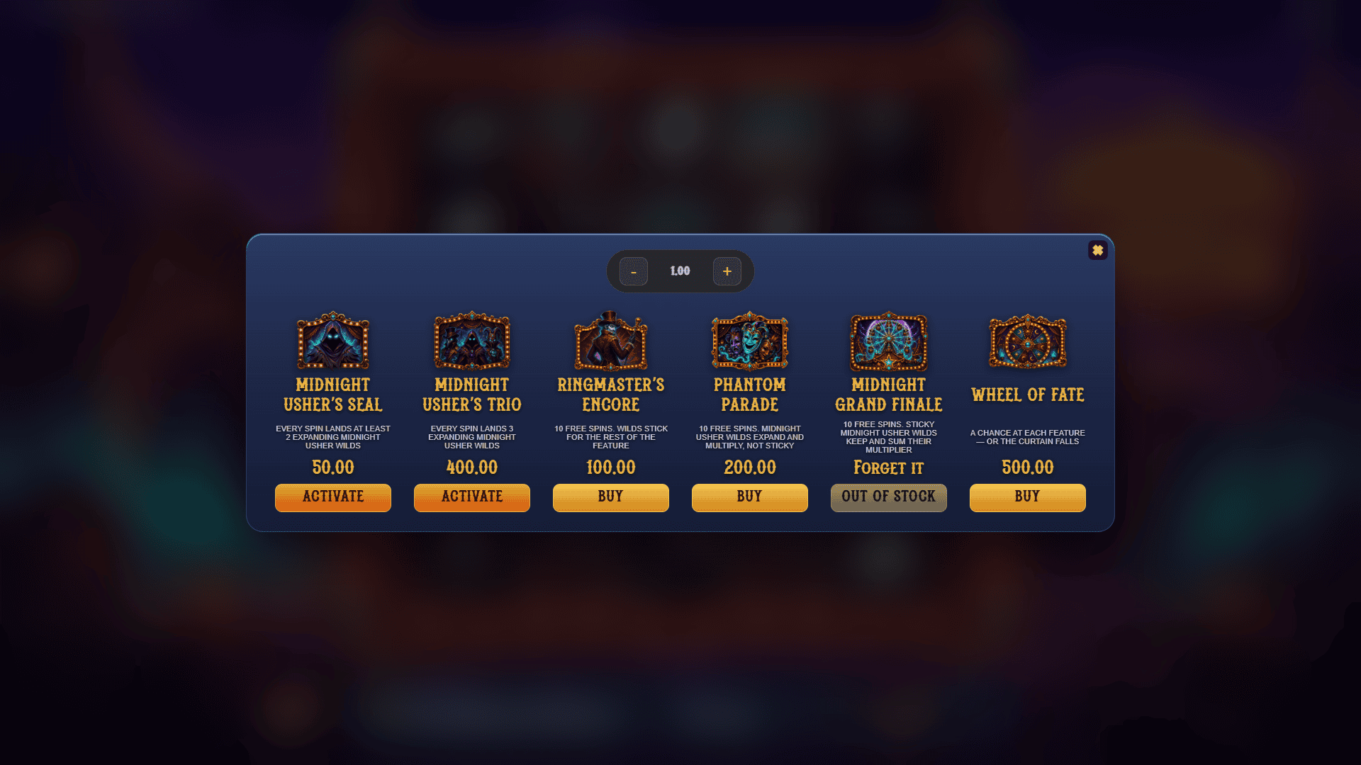 Carnival Souls bonus buy menu