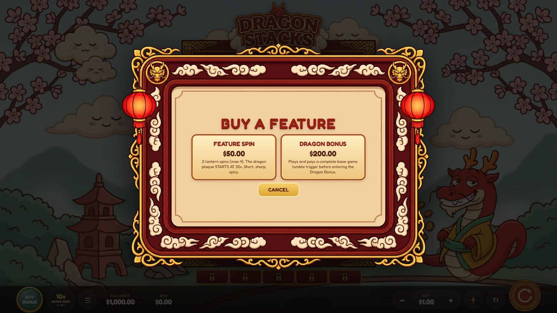 Dragon Stacks bonus buy menu