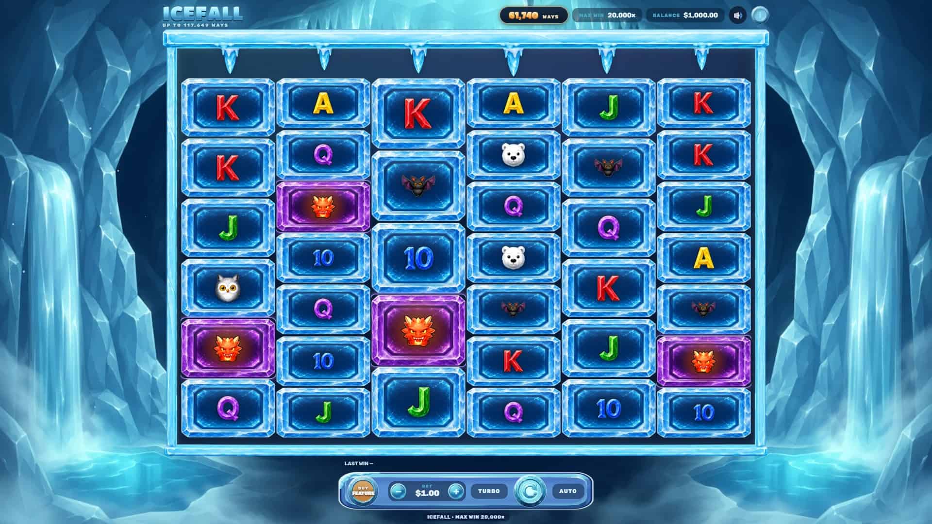 Icefall slot gameplay reels