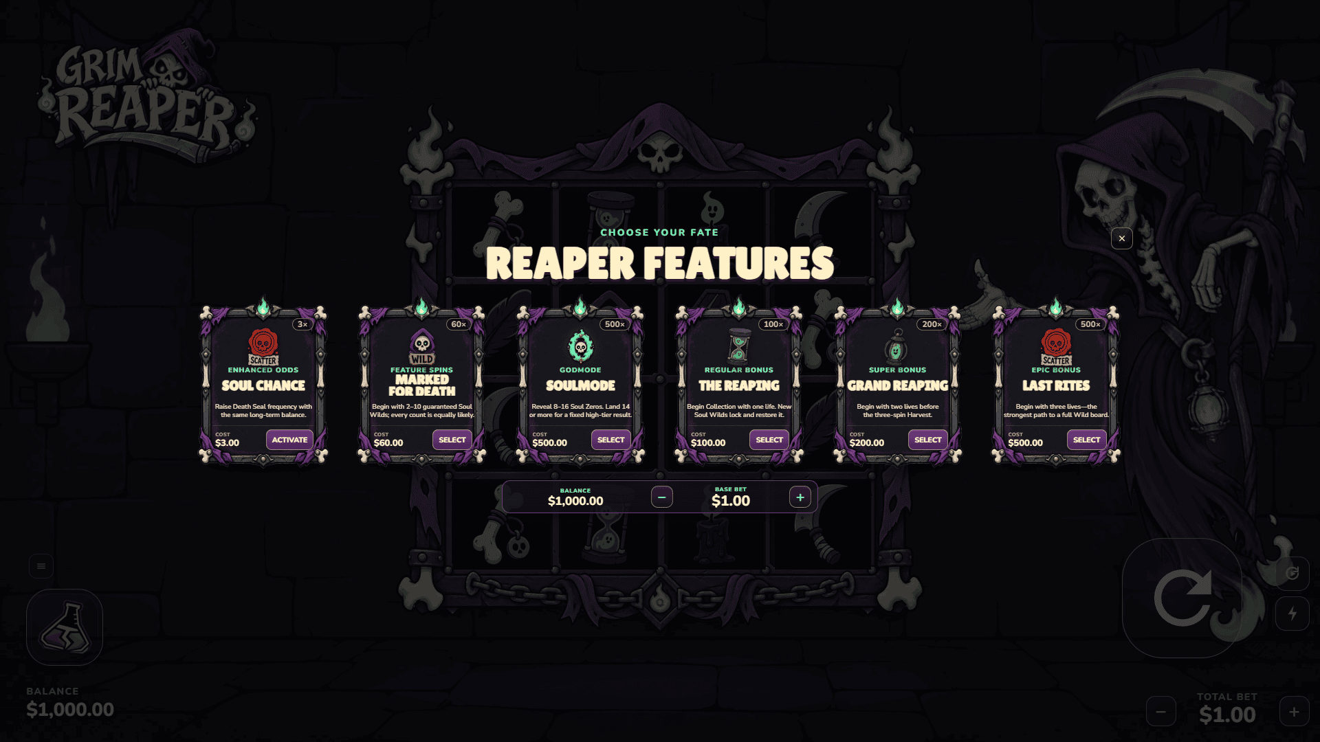 Grim Reaper bonus buy menu