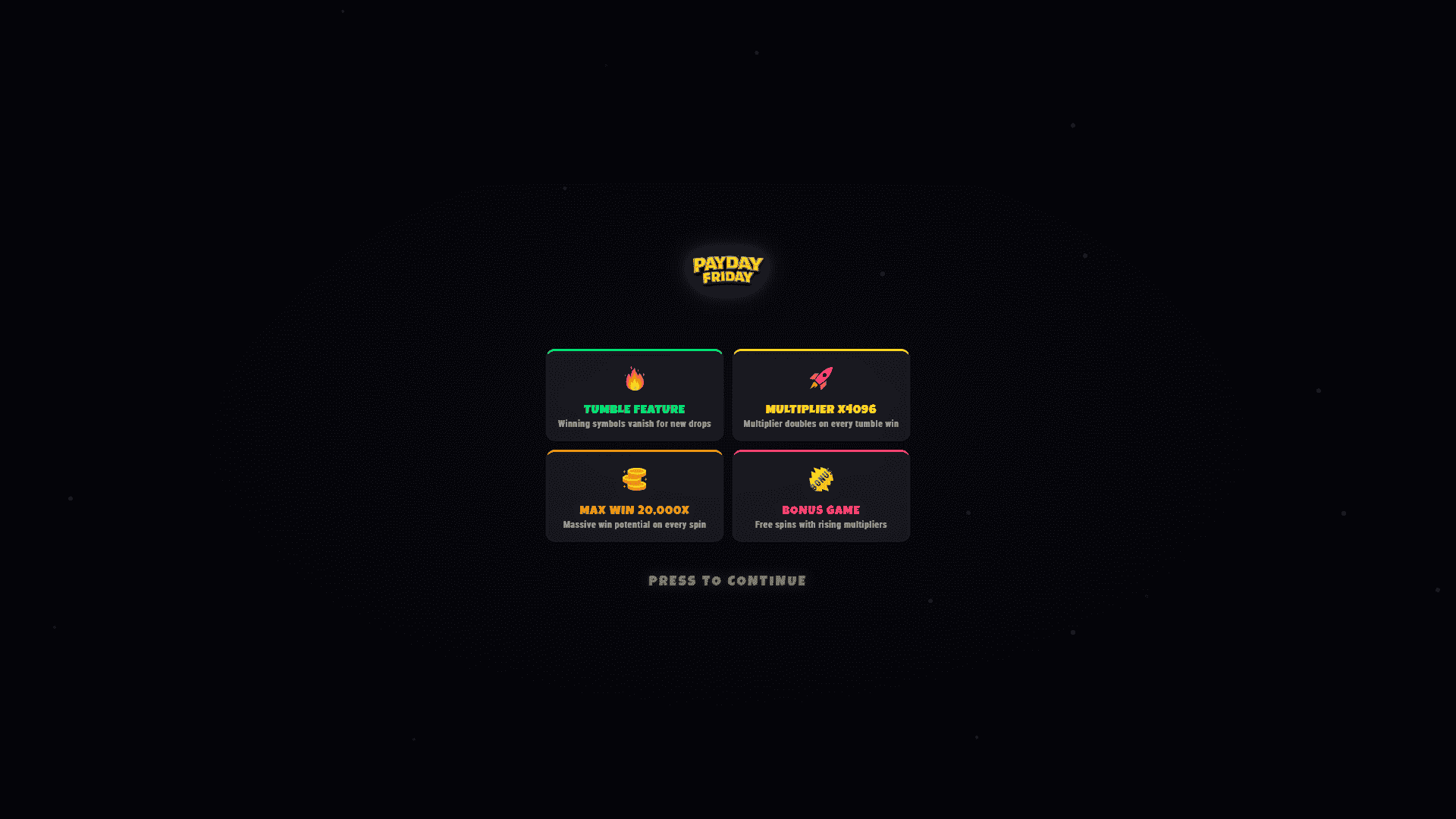 Payday Friday slot intro screen