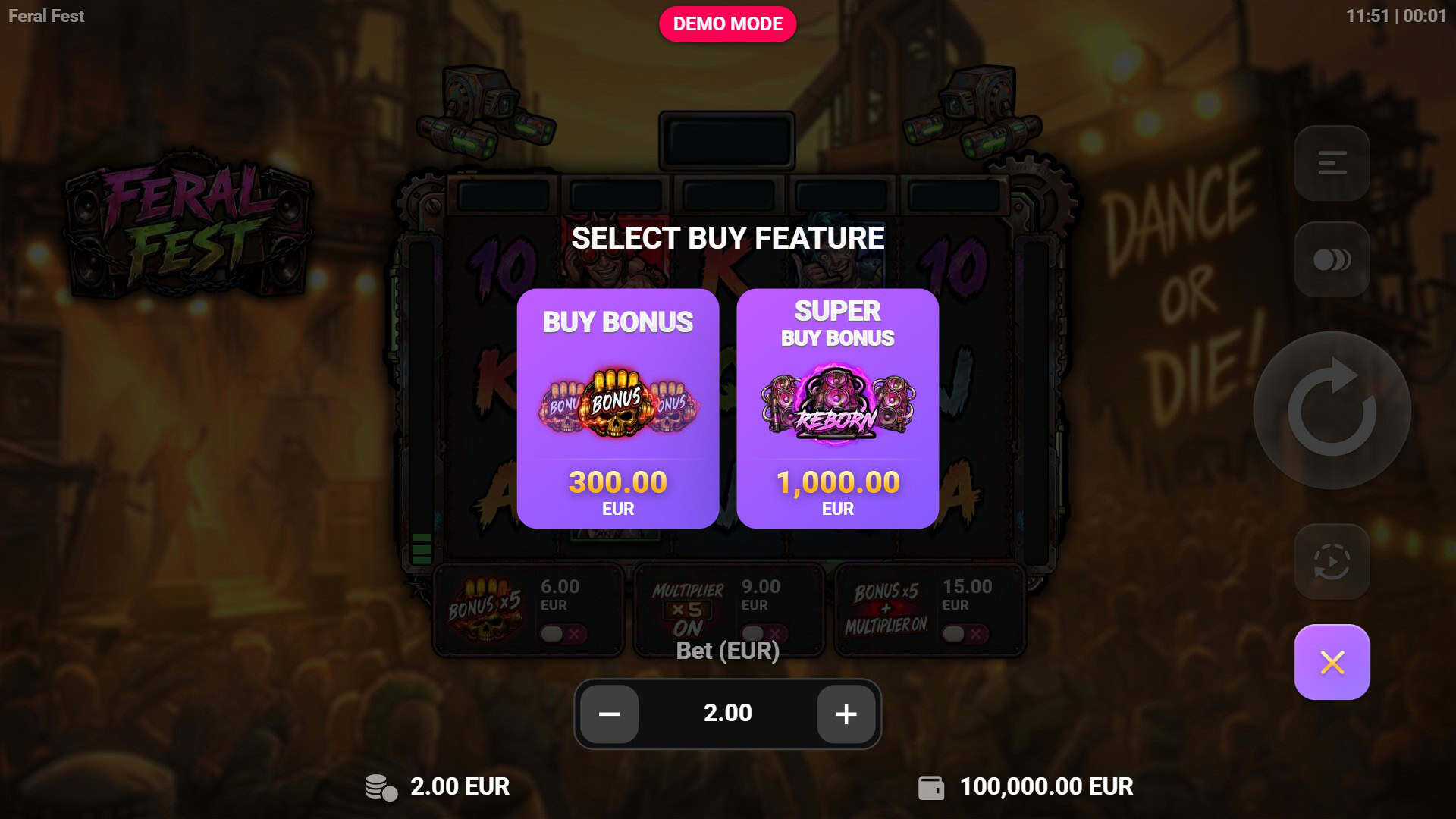 Feral Fest bonus buy menu