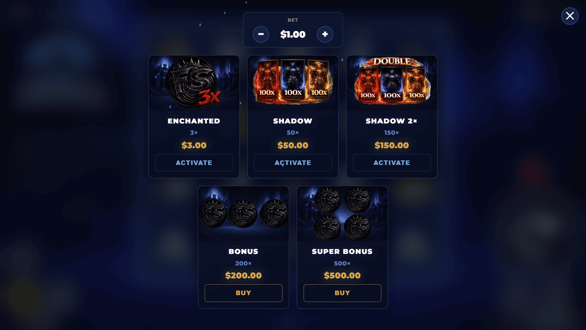 Shadow Monarch bonus buy menu