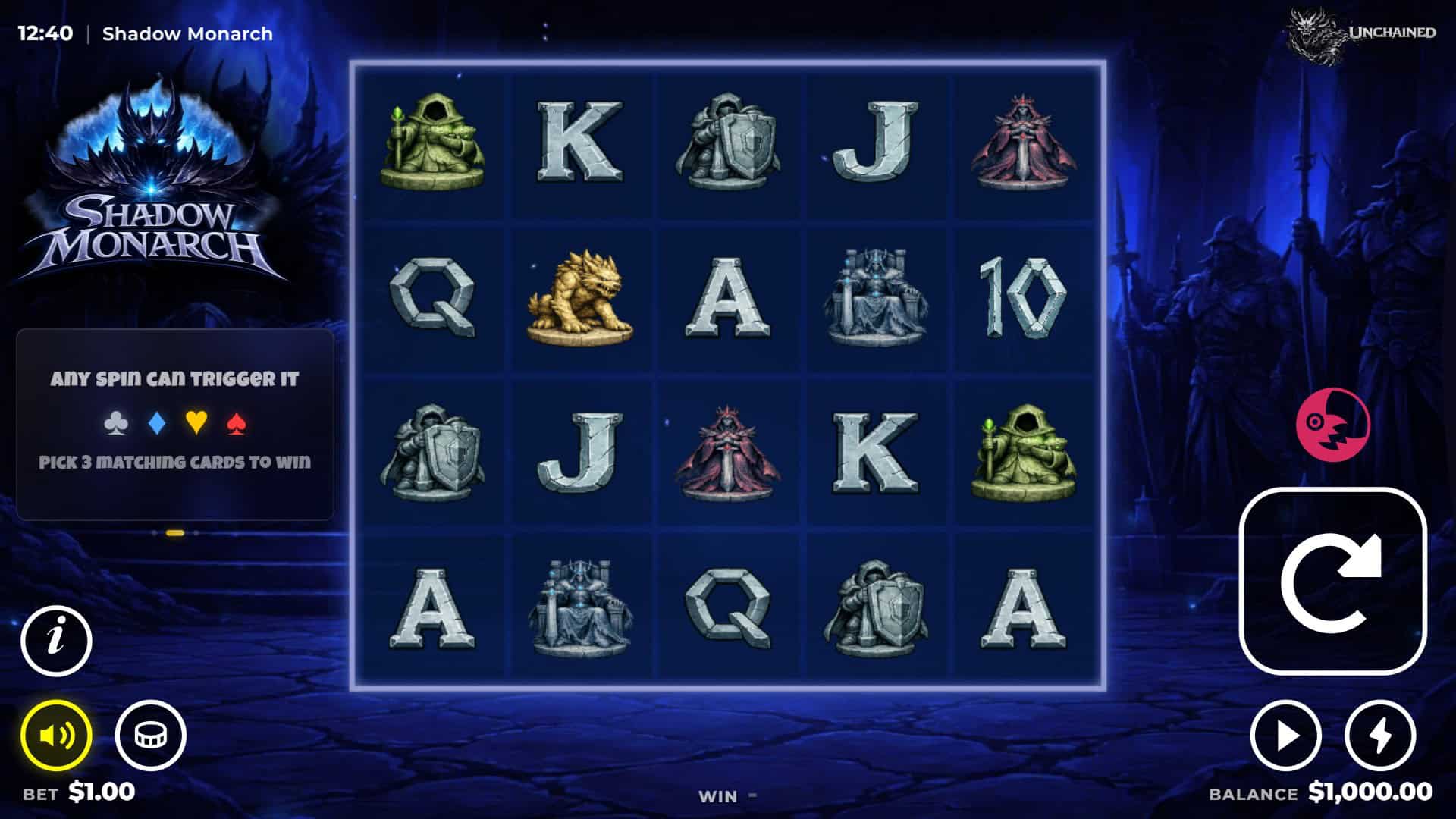 Shadow Monarch slot gameplay reels