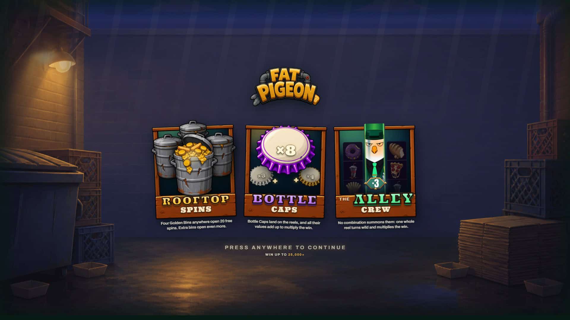 Fat Pigeon slot intro screen