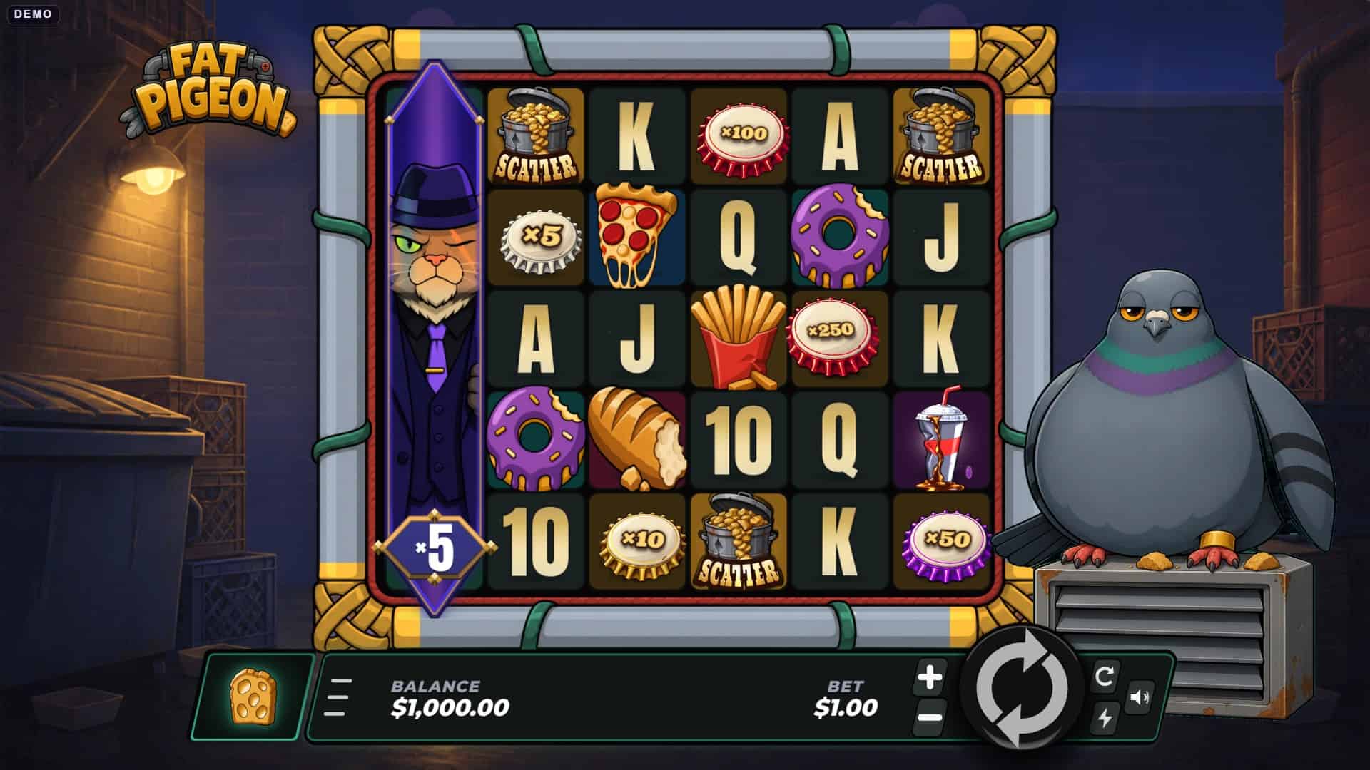 Fat Pigeon slot gameplay reels