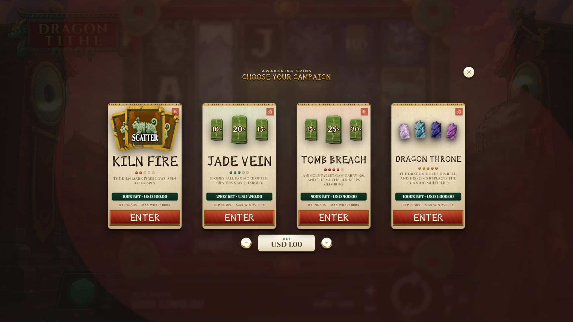 Dragon Tithe bonus buy menu