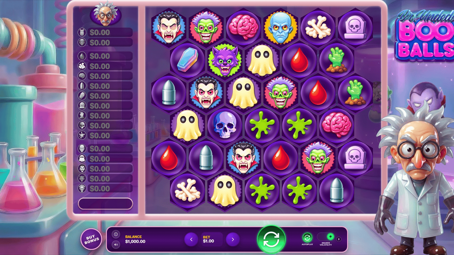Dr Undeds Boo Balls slot gameplay reels