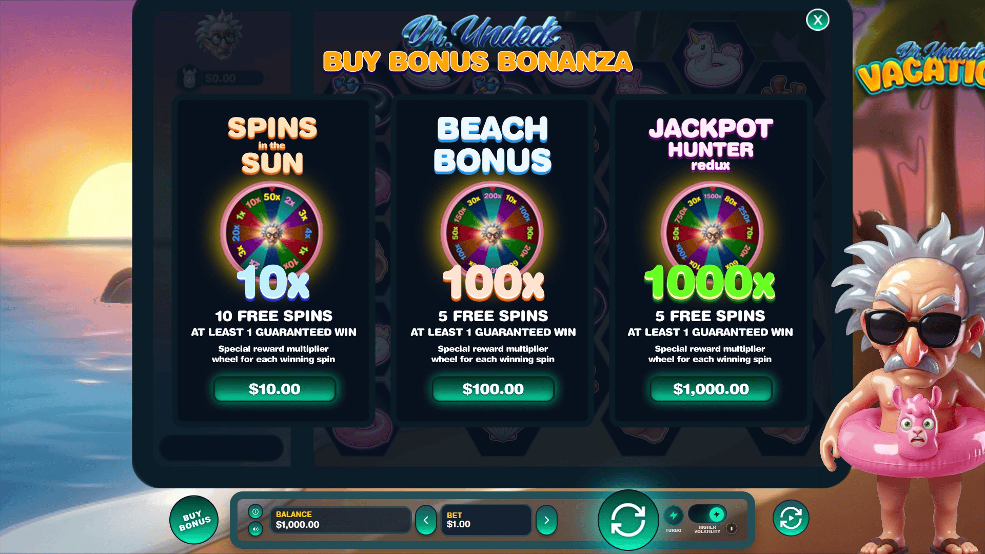 Dr Undeds Vacation bonus buy menu