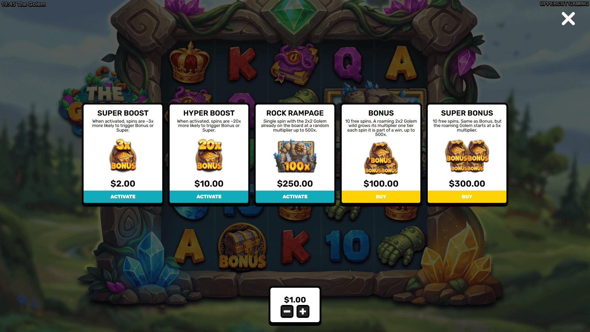 The Golem bonus buy menu