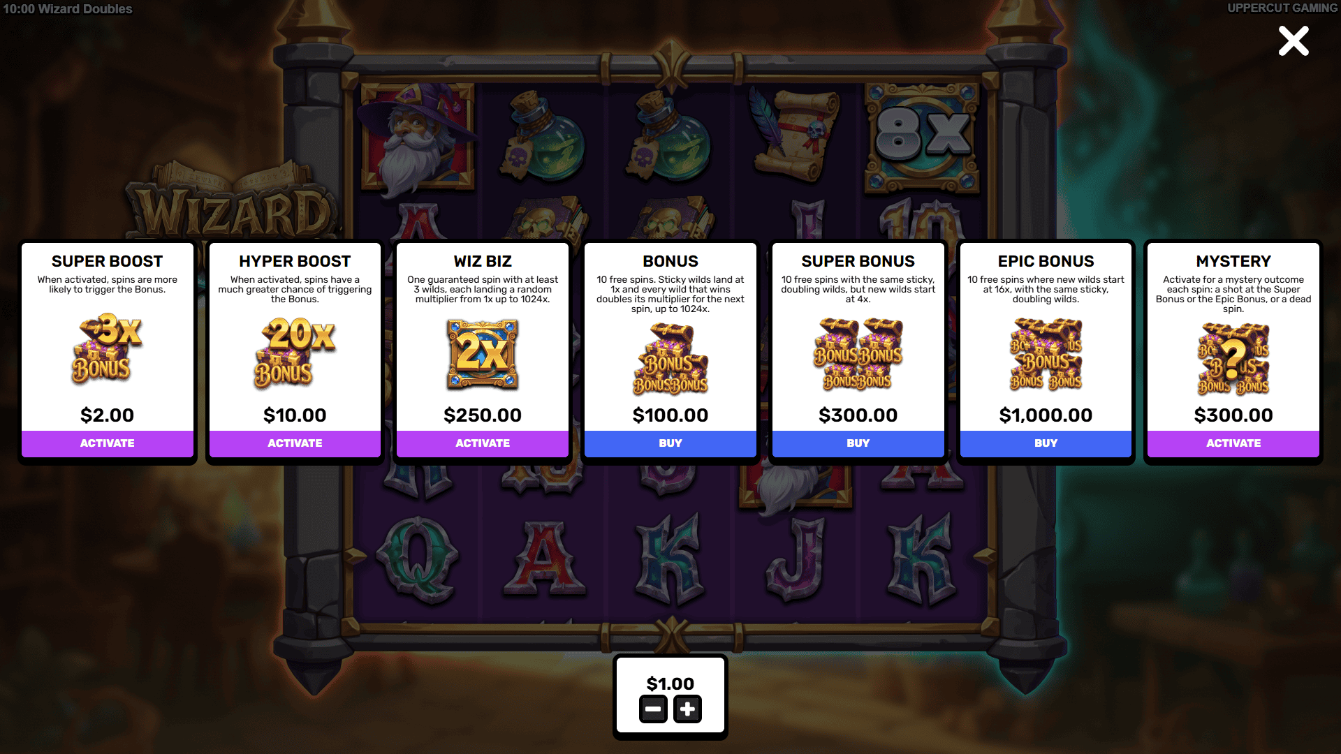 Wizard Doubles bonus buy menu