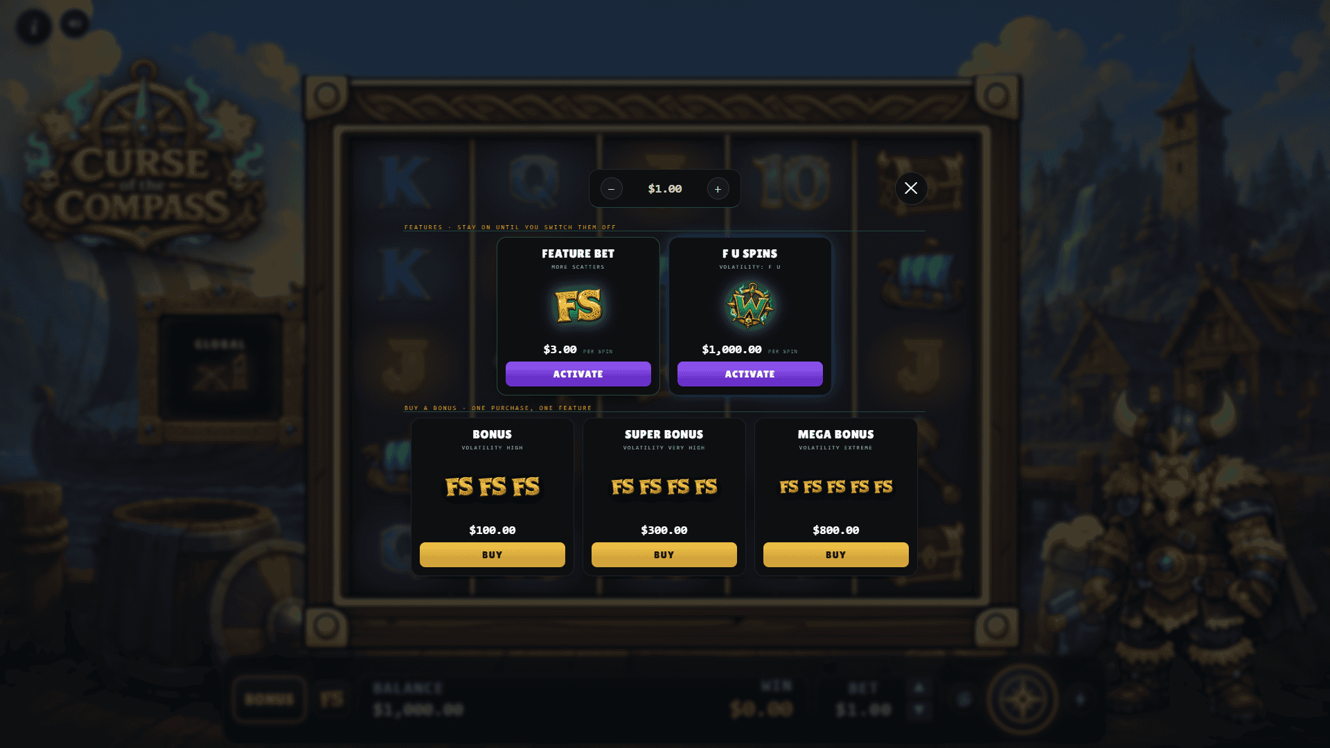 Curse of the Compass bonus buy menu
