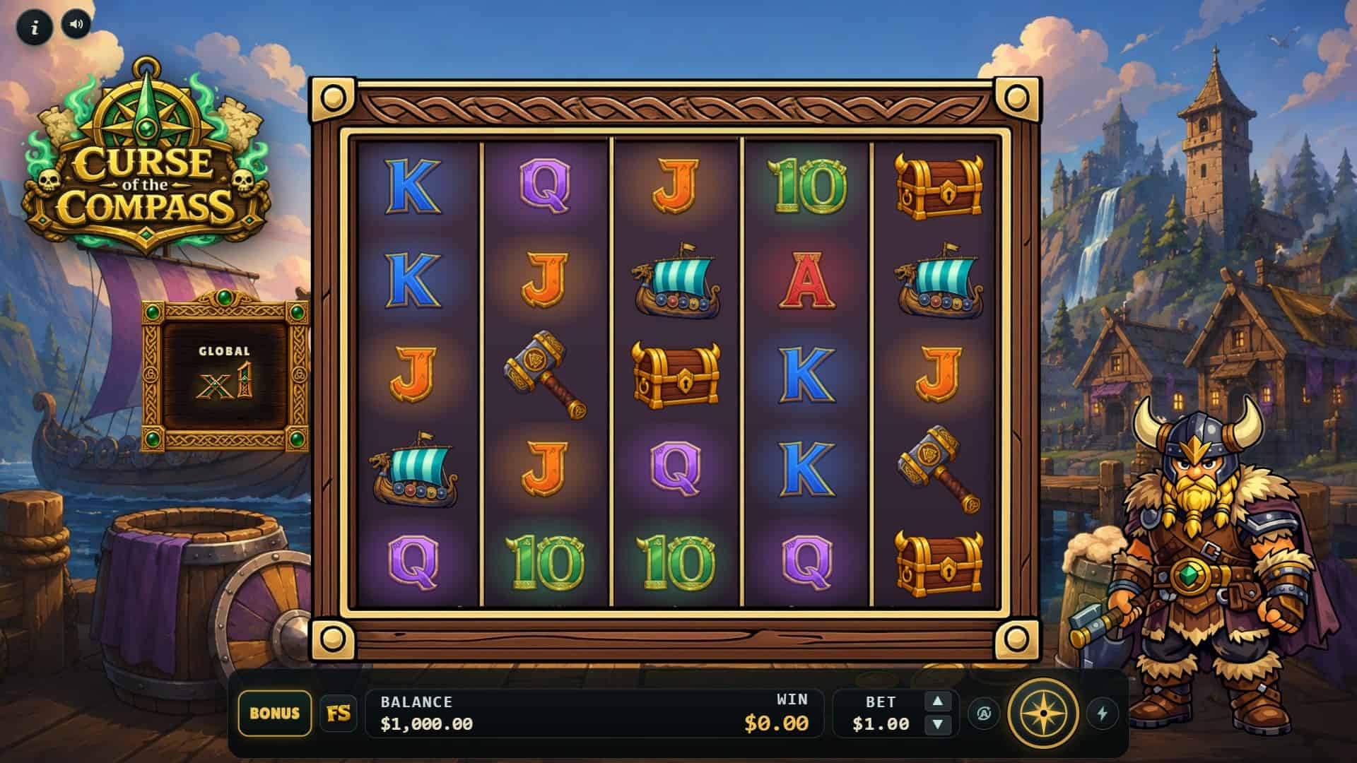 Curse of the Compass slot gameplay reels