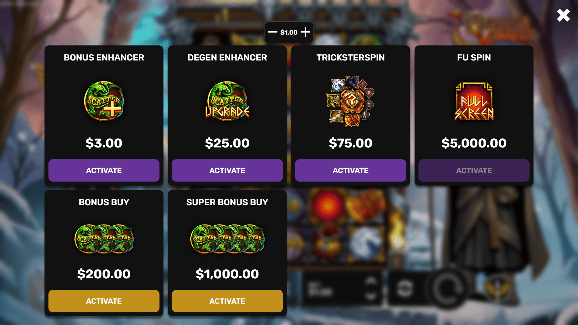 Odins Vault bonus buy menu