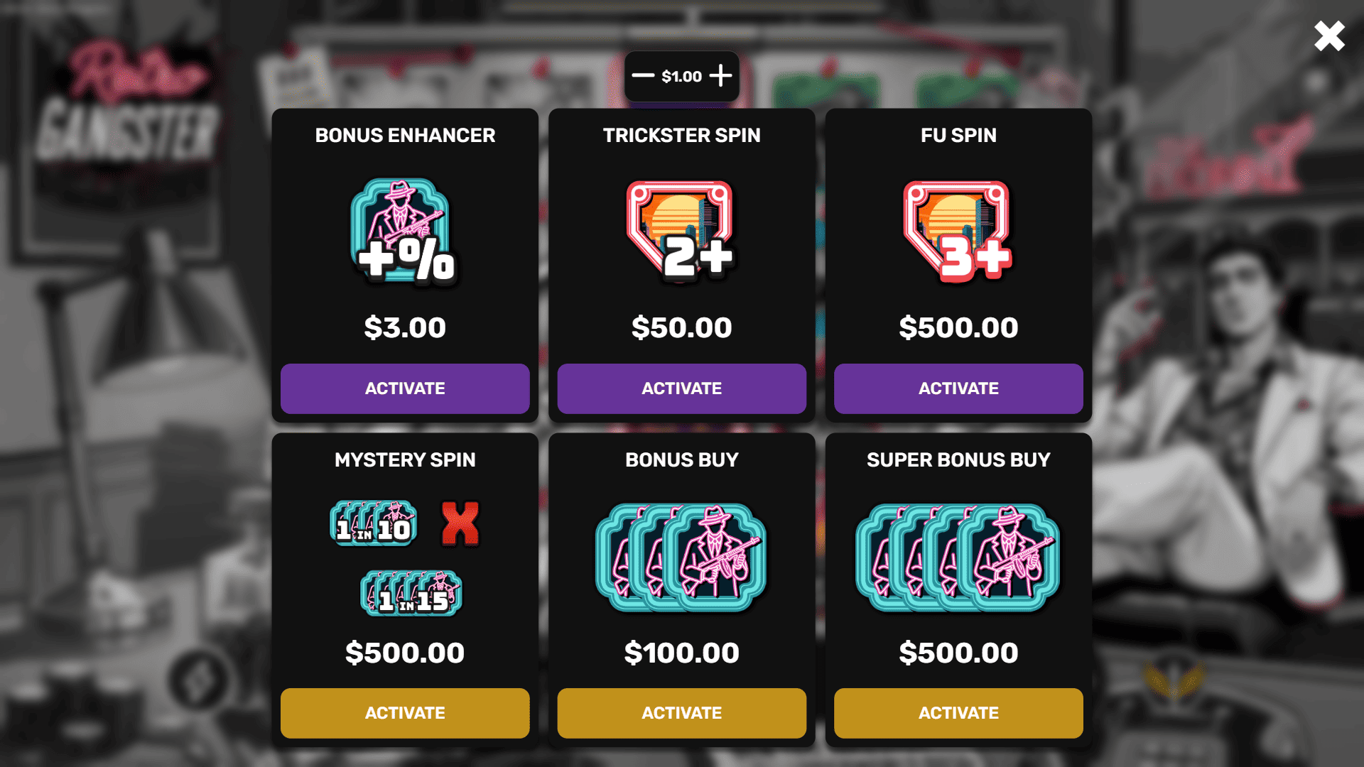 Retro Gangster bonus buy menu