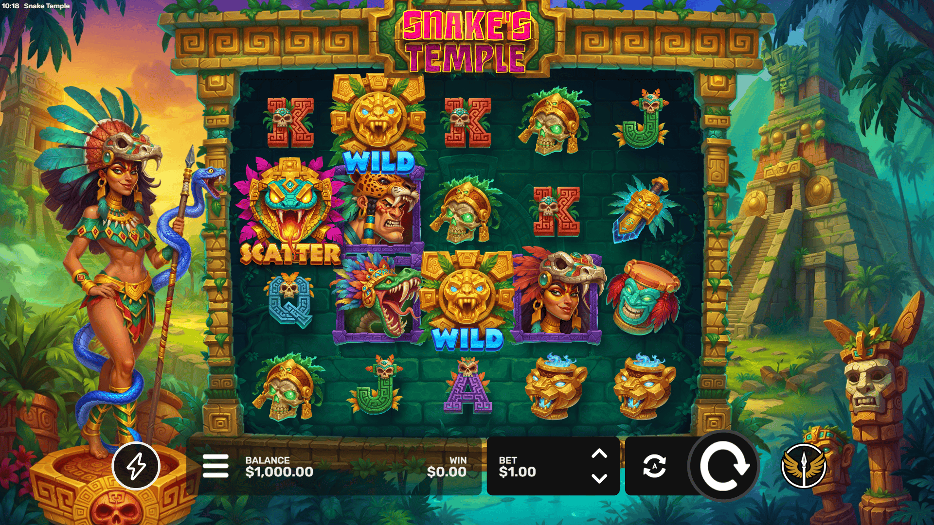 Snake Temple slot gameplay reels