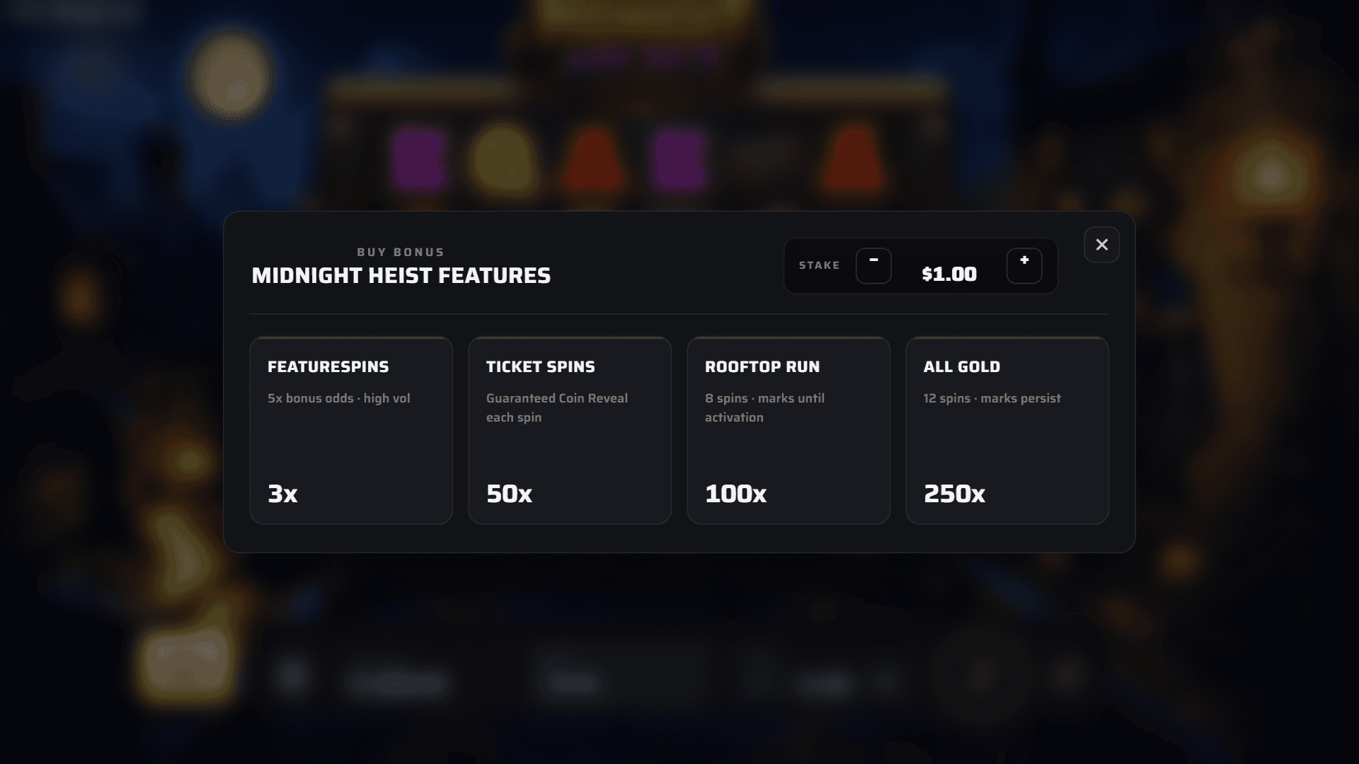 Midnigh Heist bonus buy menu