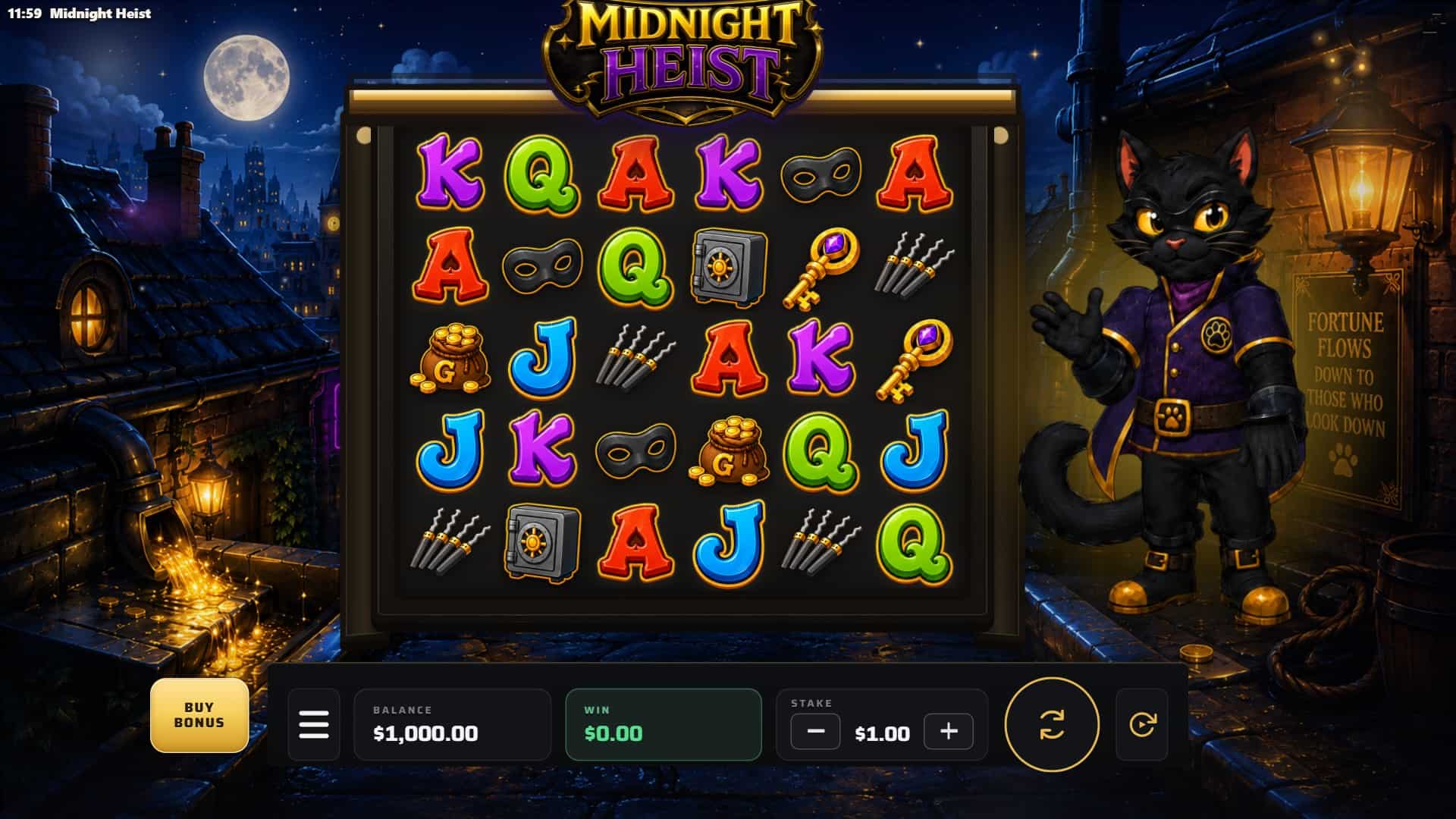 Midnigh Heist slot gameplay reels