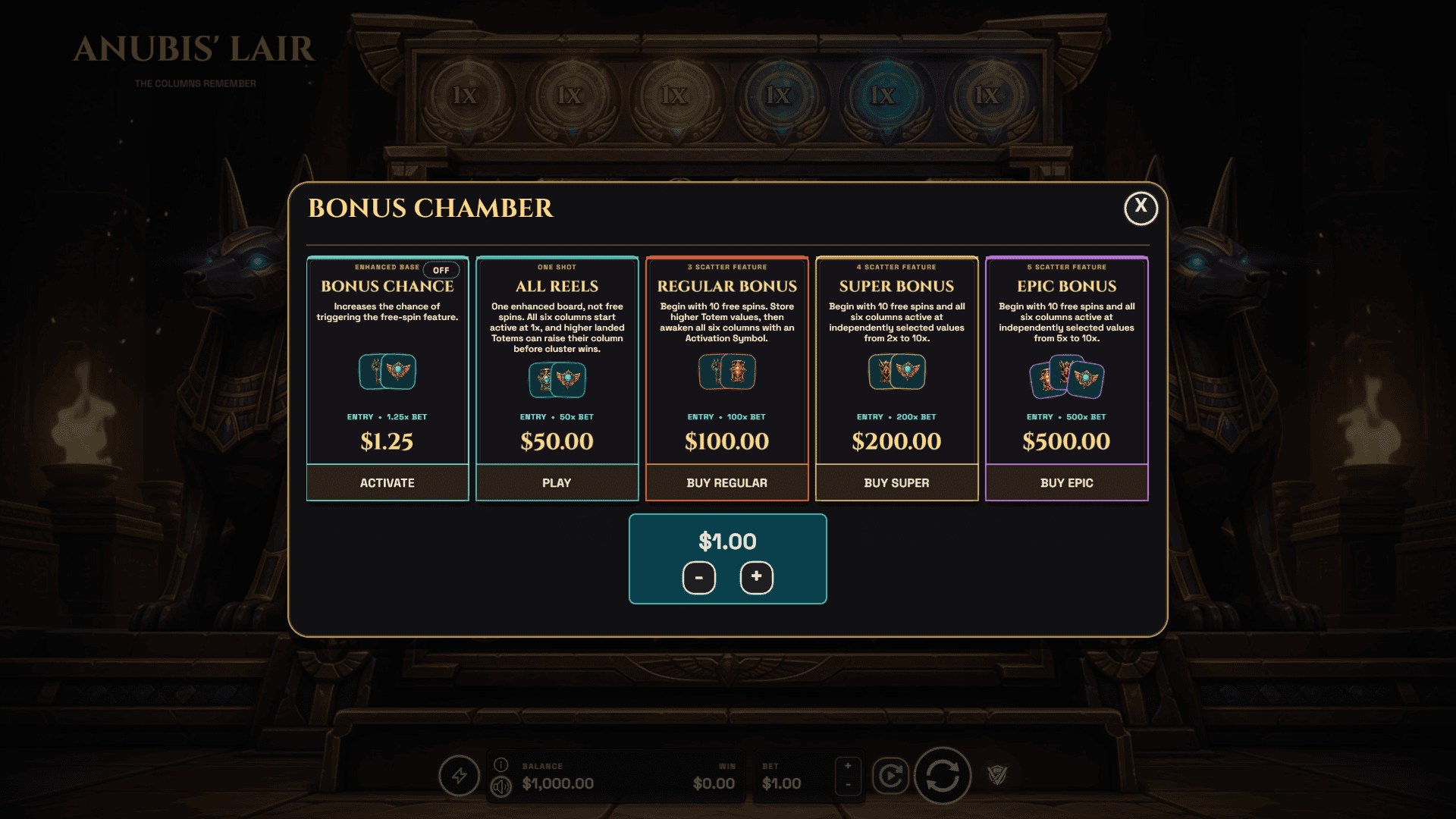 Anubis Lair bonus buy menu