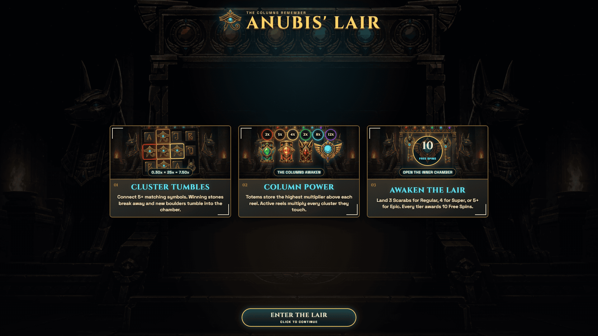 Anubis Lair slot intro screen