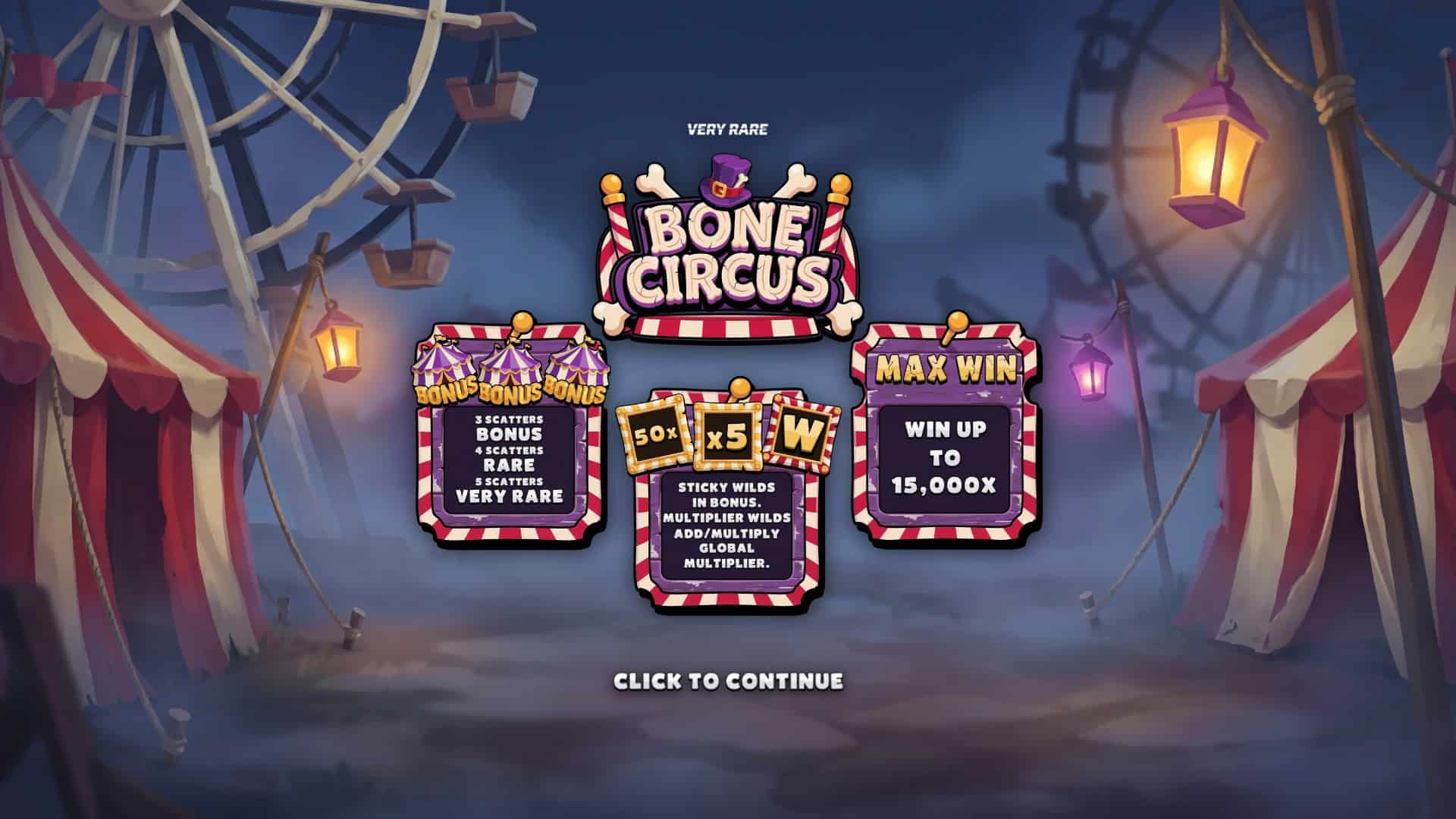 Bone Circus slot intro screen