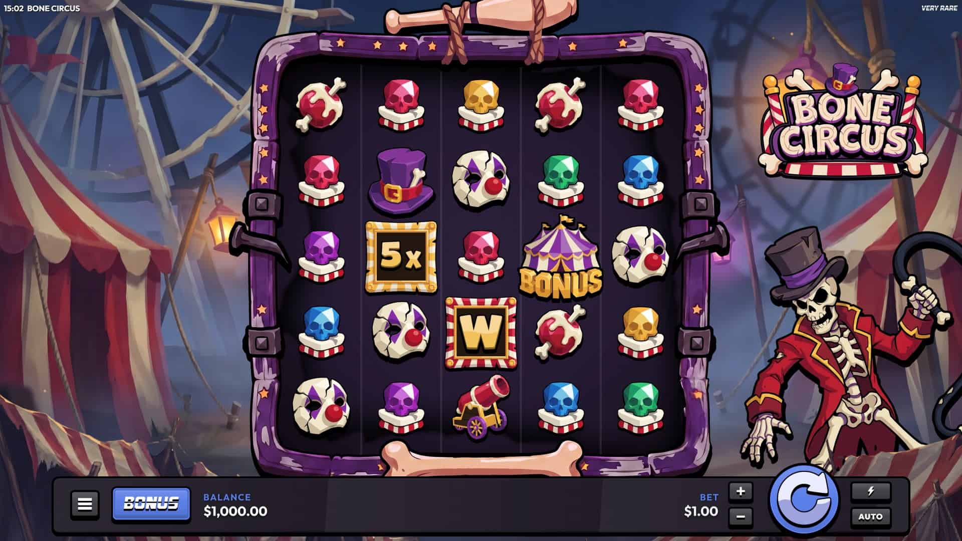 Bone Circus slot gameplay reels